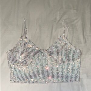 Sequin Embellished White Crop Top